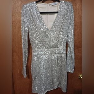 Ramy Brook Champagne Long Sleeve Sequin Mini Dress